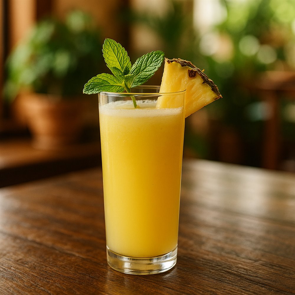 Jugo natural de piña con hojas de menta